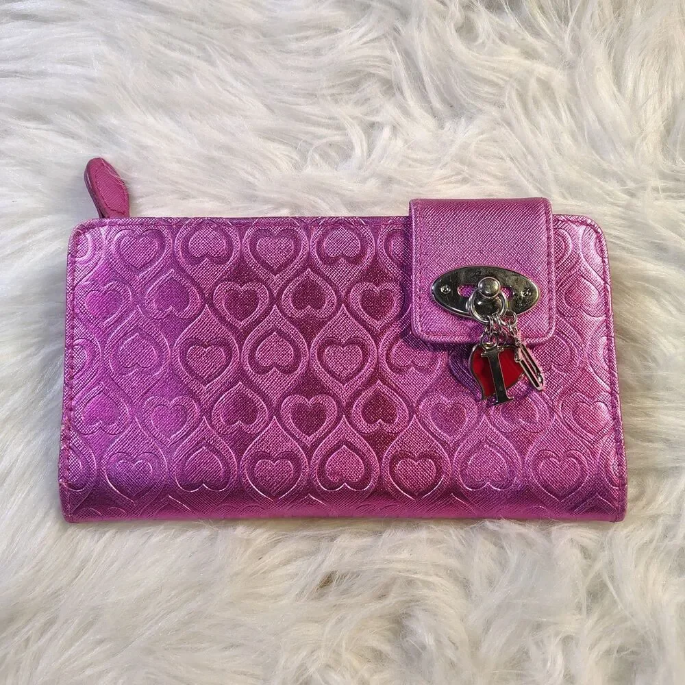 Y2K Inspired Pink Metallic Heart Chart Wallet